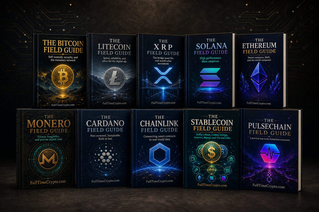 The ten Full Time Crypto Field Guides standing together